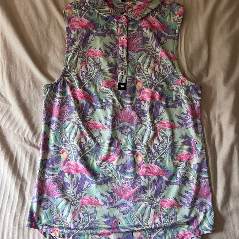 Bad Birdie Flamingo Polo Tank